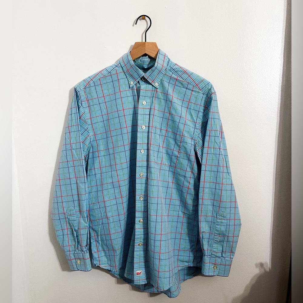 Men’s Vineyard Vines Blue Plaid Murray Shirt Medium 100% Cotton